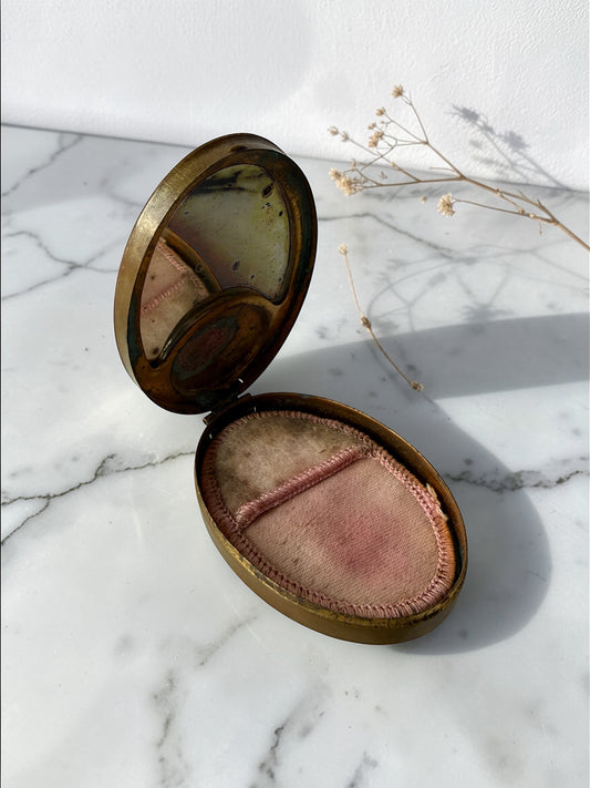 1930s Hand-Painted Brass Compact — British Folk Figure with Original Mirror