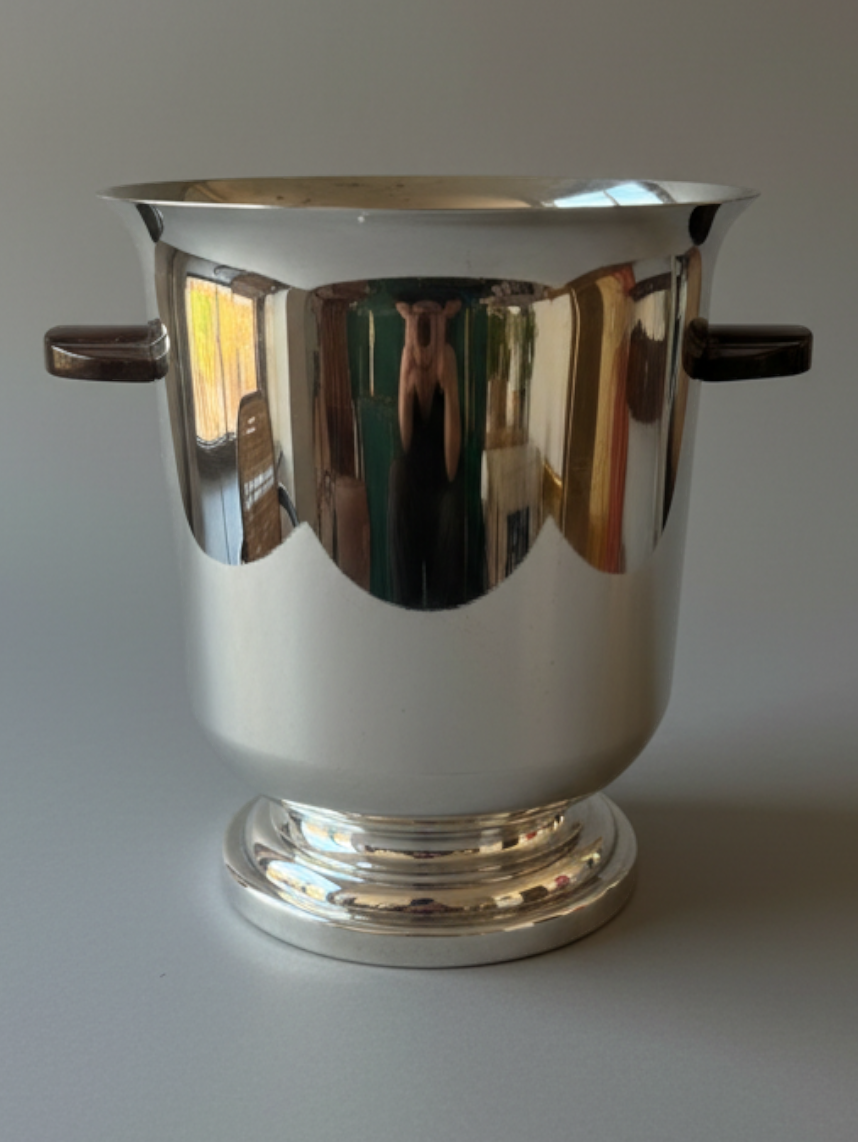 Oscar de la Renta Home for Lunt Silverplate Ice Bucket with Tortoiseshell-Tone Handles, circa 2006