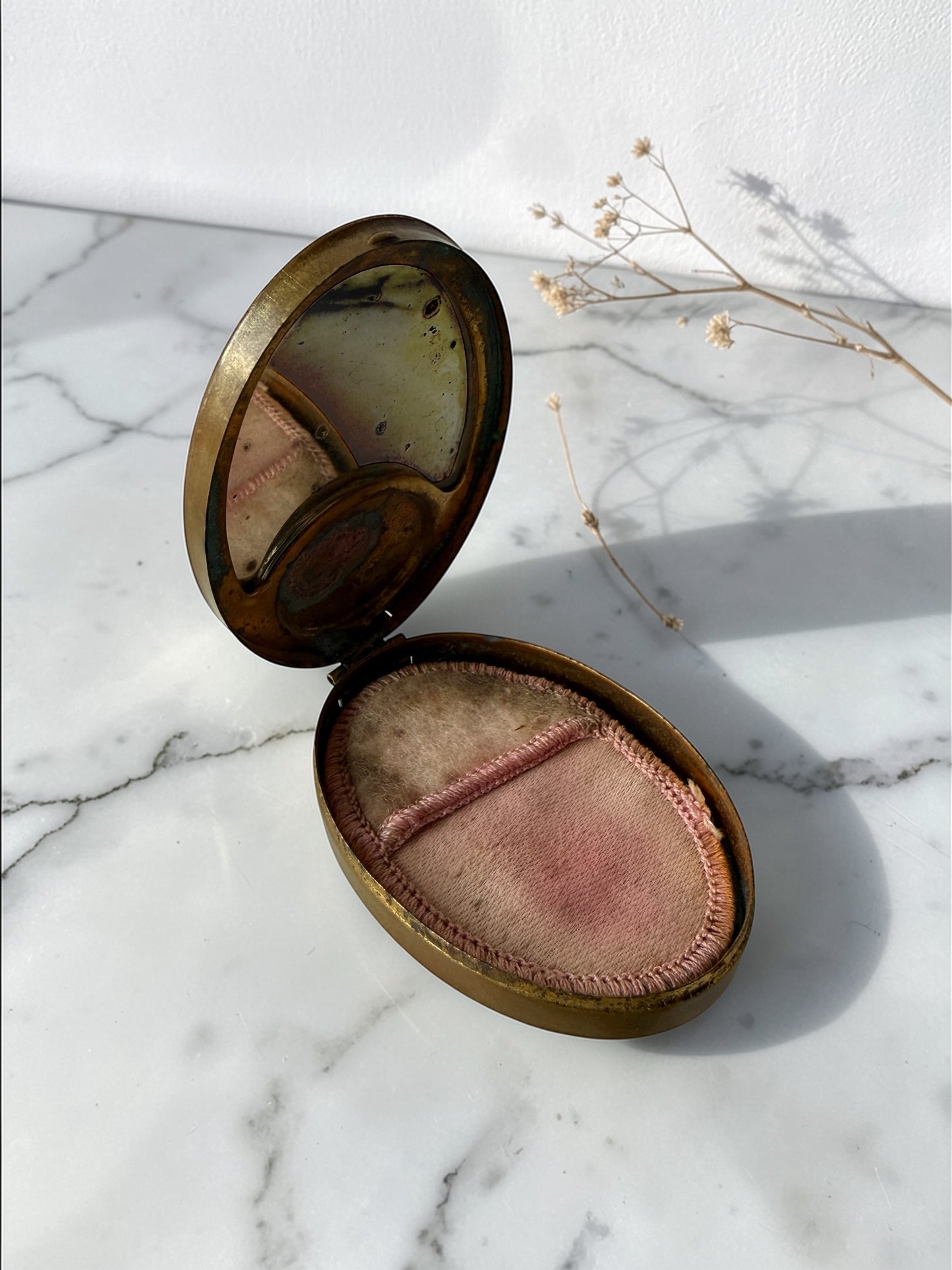 1930s Hand-Painted Brass Compact — British Folk Figure with Original Mirror