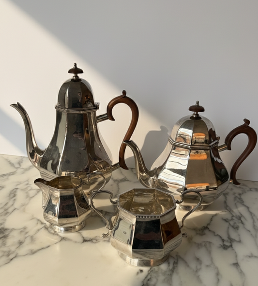 Mid-Century Silver Plate Tea & Coffee Service - Four Piece Set with Bakelite Handles