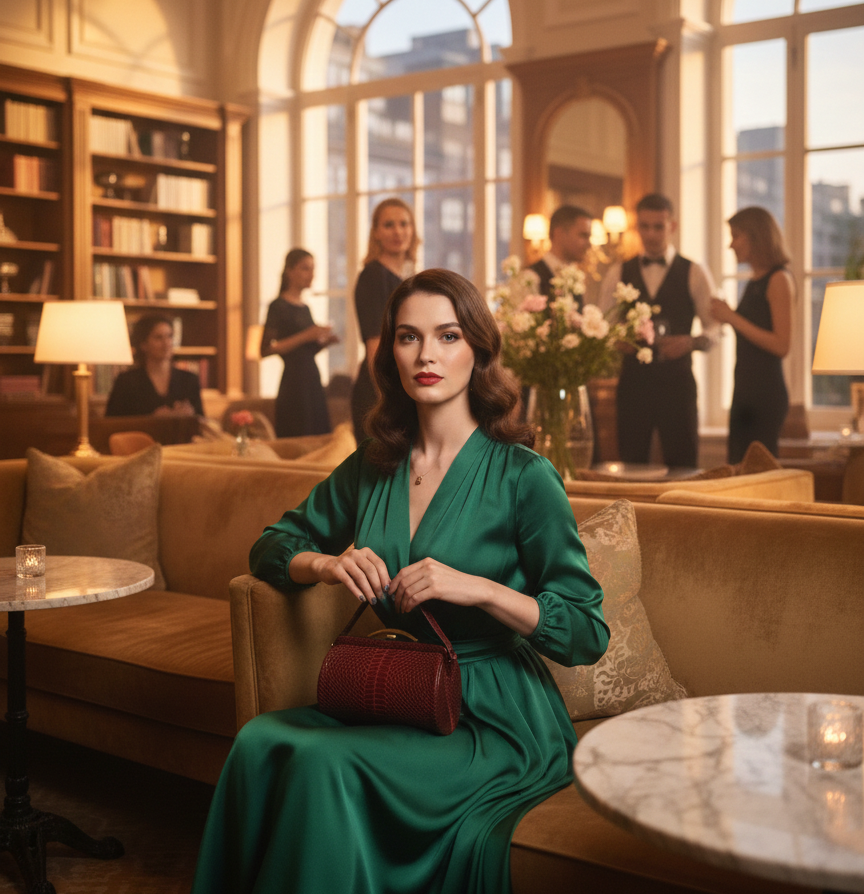 1940s Python Snakeskin Bag - Burgundy Vintage Handbag with Brass Frame