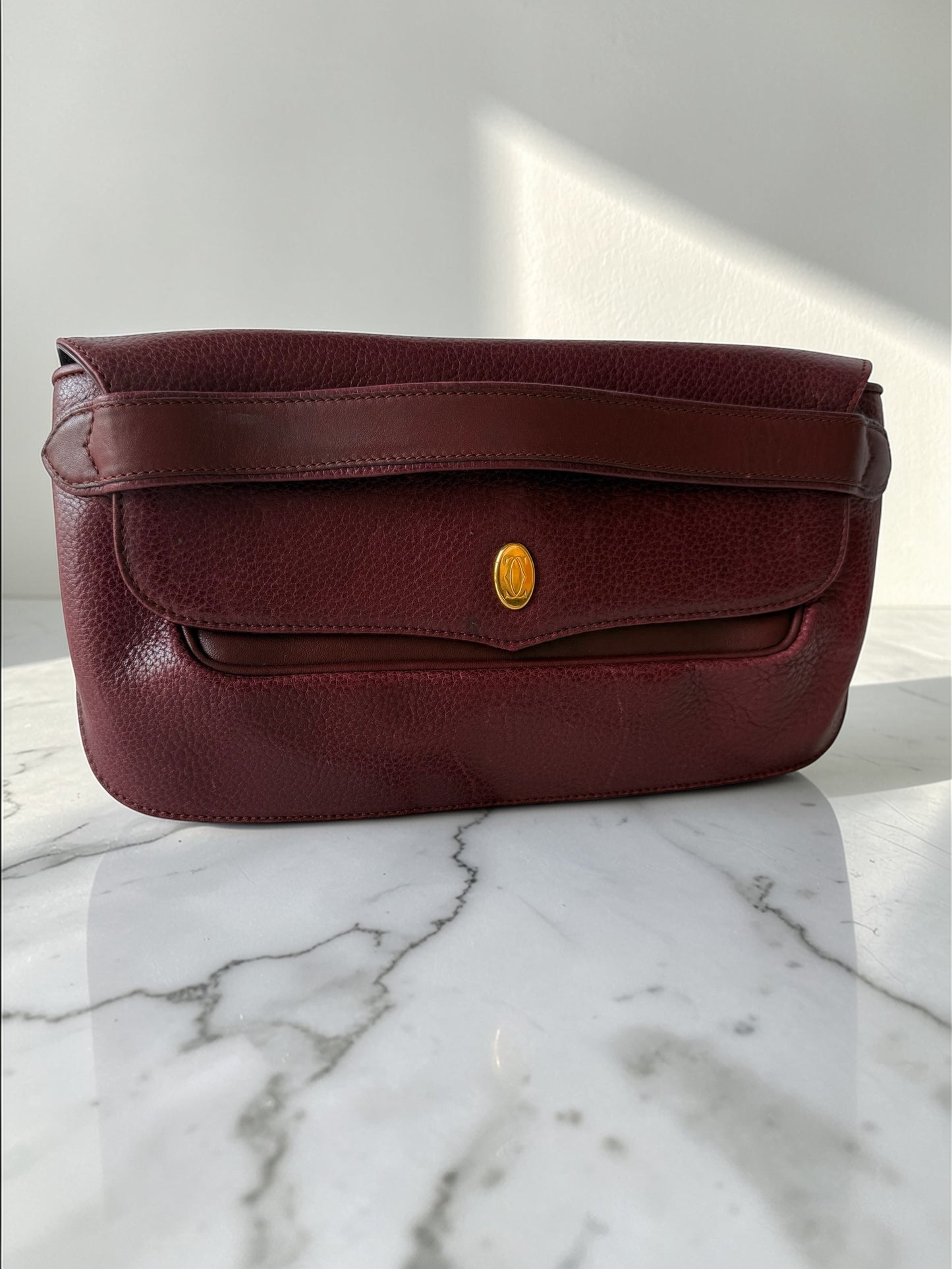 Vintage Cartier Clutch — Burgundy Pebbled Leather, 1980s