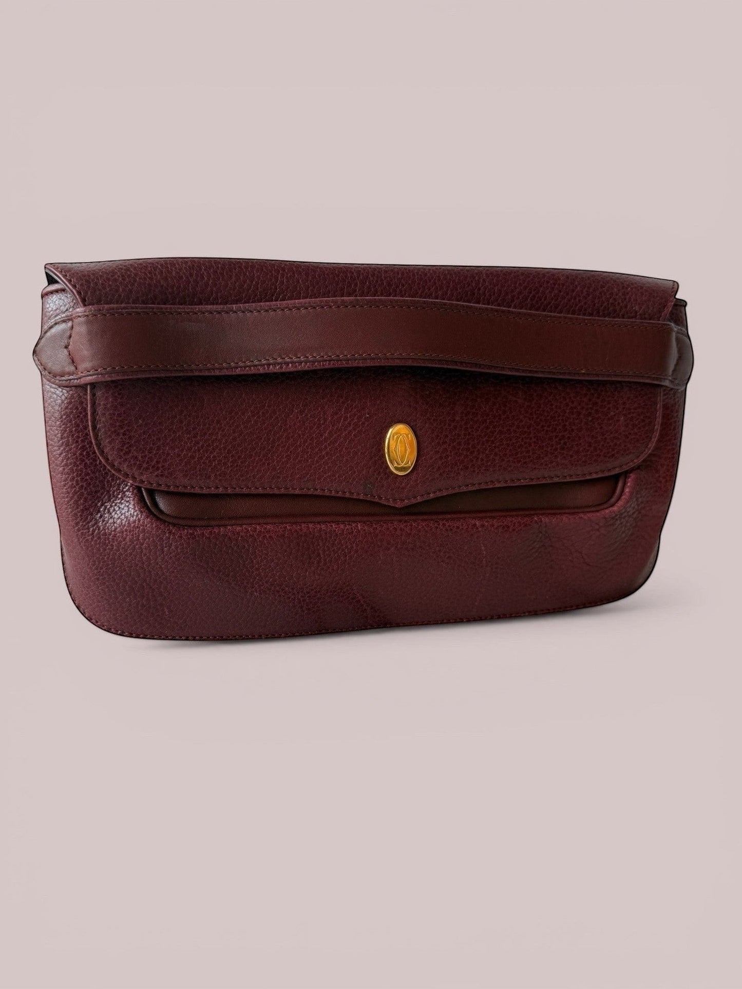 Vintage Cartier Clutch — Burgundy Pebbled Leather, 1980s