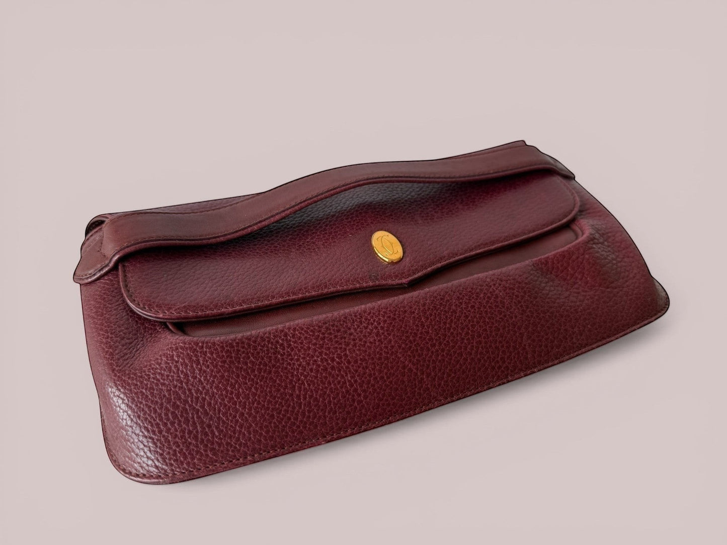 Vintage Cartier Clutch — Burgundy Pebbled Leather, 1980s