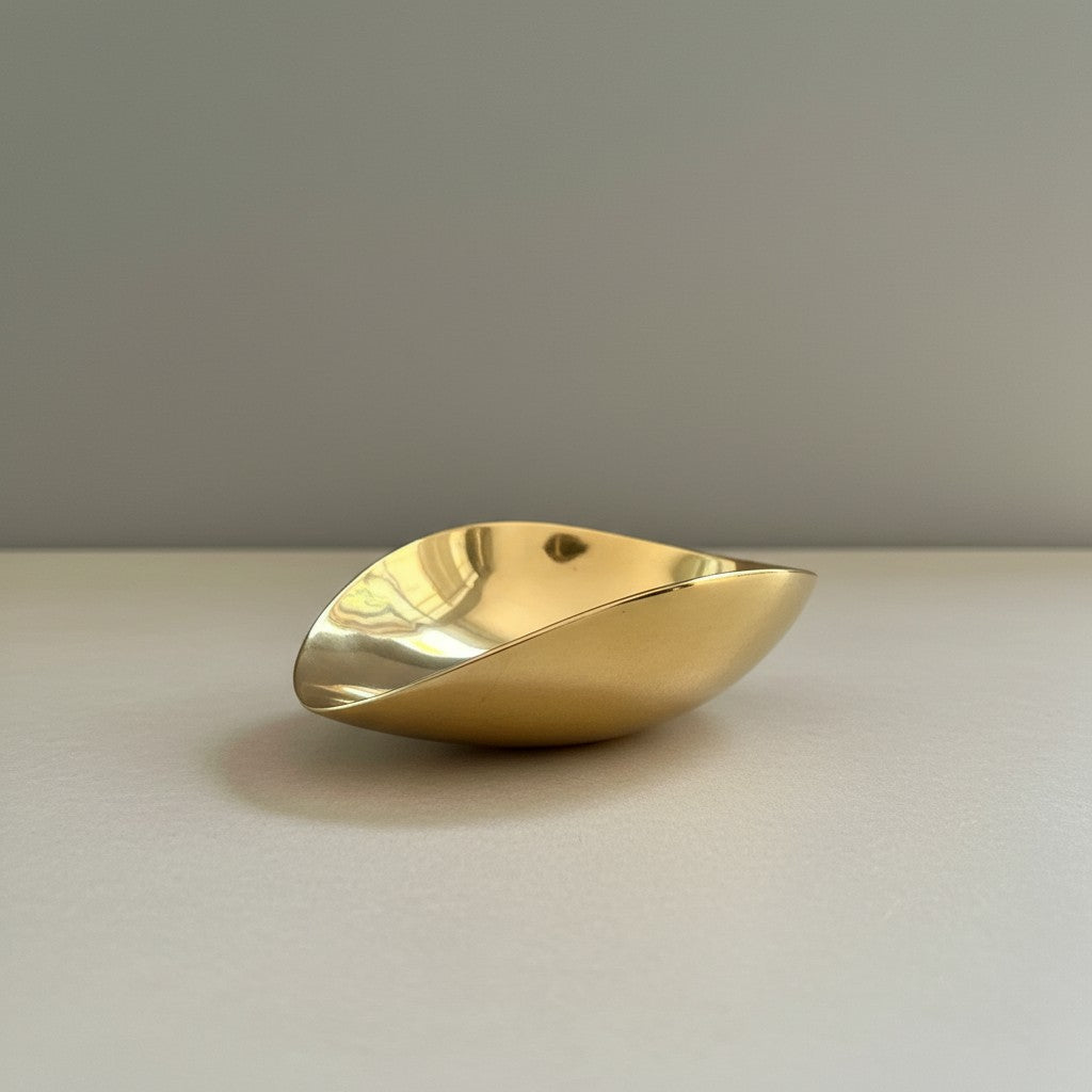 Atlas & Arden polished brass biomorphic dish, organic asymmetrical form, mid-century style catch-all.