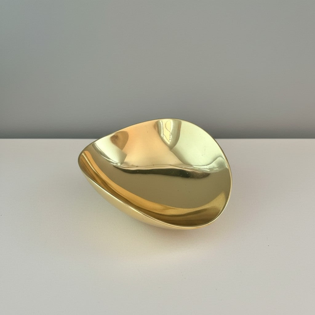 Atlas & Arden polished brass biomorphic dish, organic asymmetrical form, mid-century style.