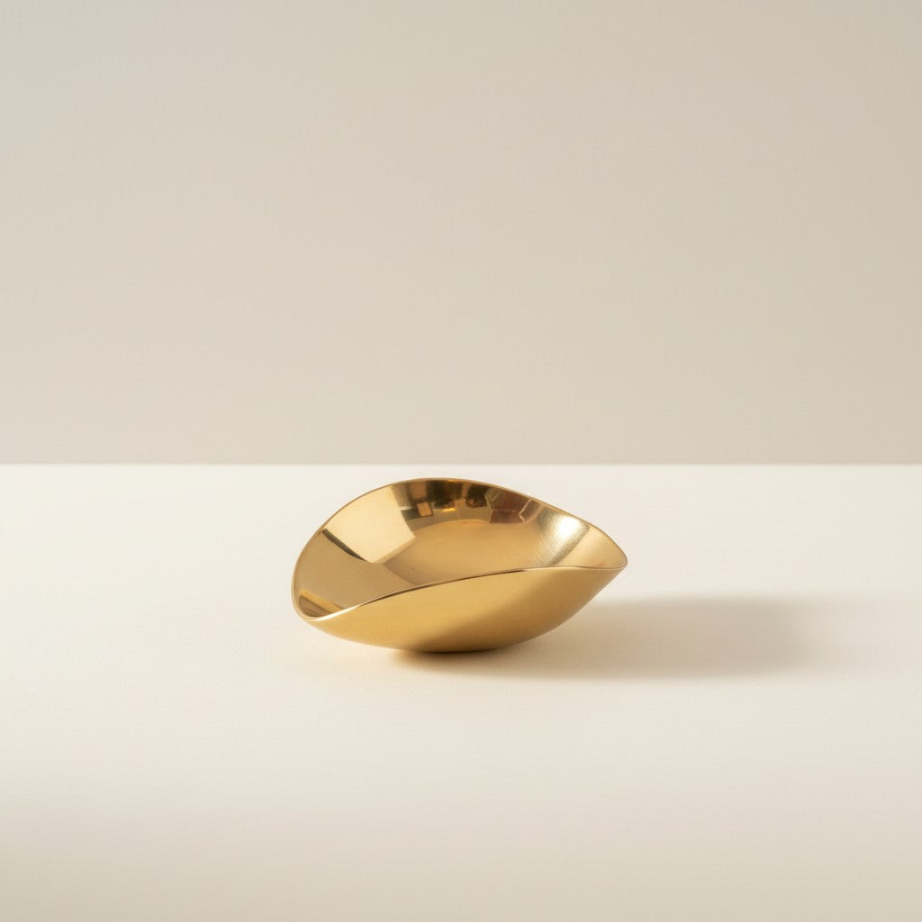 Atlas & Arden polished brass biomorphic dish, organic asymmetrical form, mid-century style catch-all.
