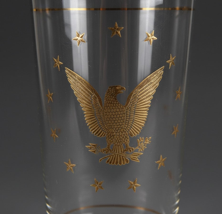 Atlas & Arden vintage Culver cocktail glass featuring a 22K gold Federal Eagle motif surrounded by gold stars.