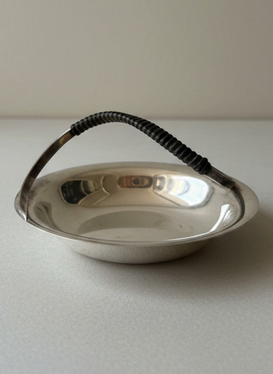 Danish Silverplate catchall dish with a wrapped handle, mid-century design by Atlas & Arden.