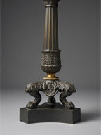 Atlas & Arden antique French Charles X patinated bronze candlestick base with fluted column and lion paw feet.