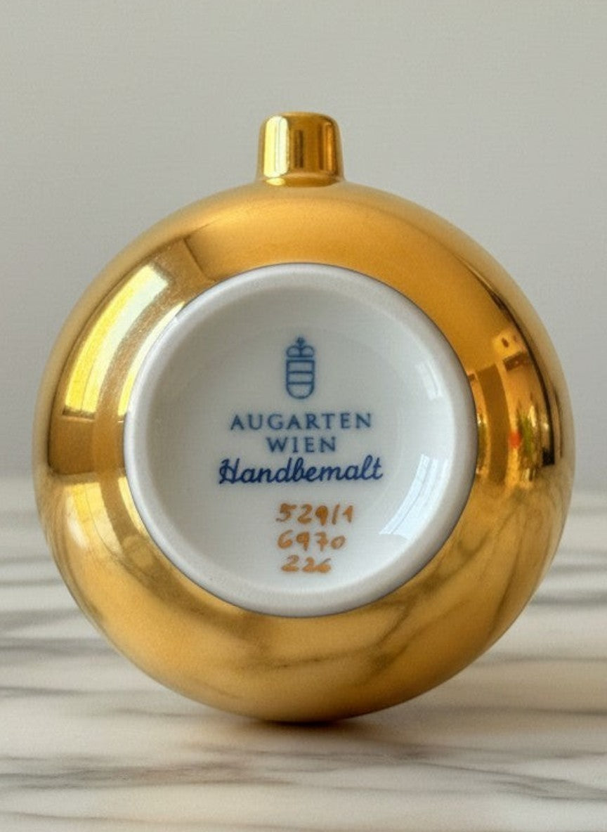 Atlas & Arden Augarten Wien gold lustre porcelain ashtray, hand-painted with maker's marks.