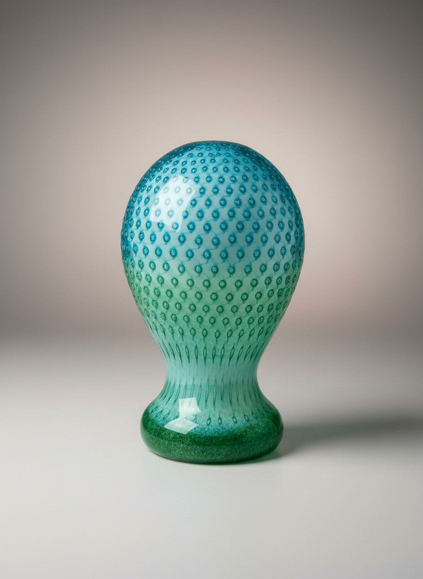 Atlas & Arden Murano-style teal to jade glass sculpture with bullicante pattern. Tapered shape with flared foot.