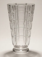 Atlas & Arden Simon Gate for Orrefors "Tusen Fönster" cut crystal vase with deep oval lens cuts and stepped pedestal foot.