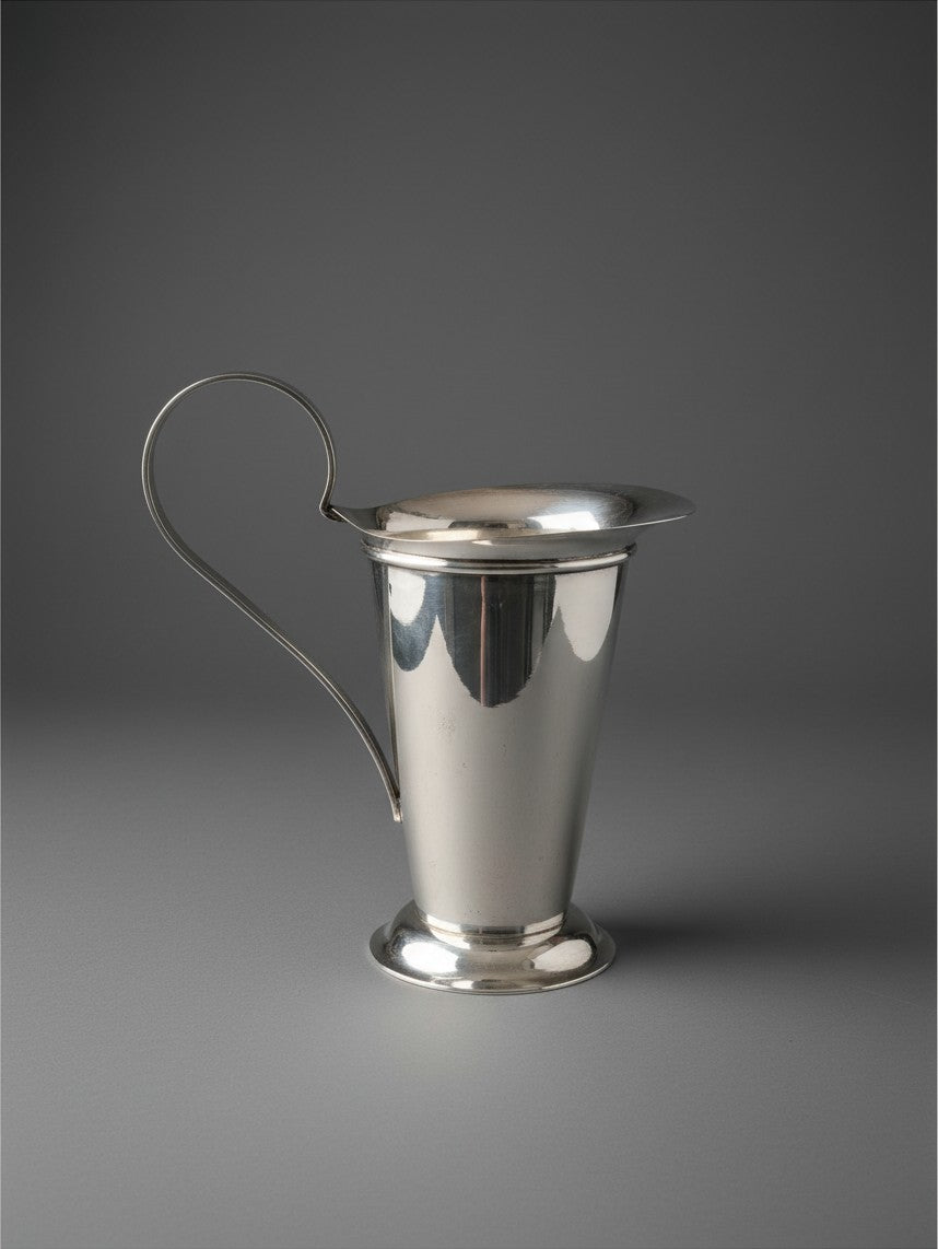 Atlas & Arden silverplate pitcher by Robert A.M. Stern for Swid Powell, featuring a Doric column design and scroll handle.