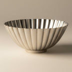 Atlas & Arden matched pair of fluted silverplate bowls with scalloped rims and pedestal feet. Mid-century design.