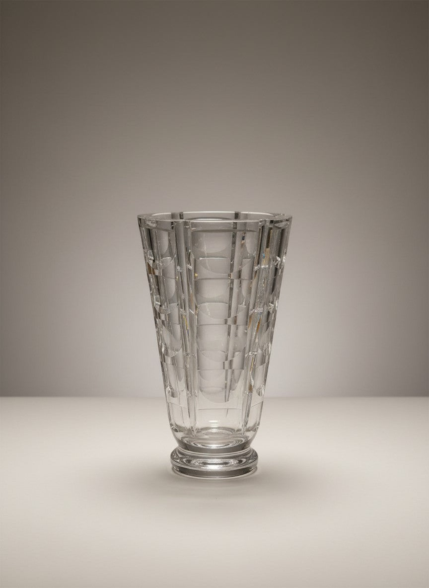 Atlas & Arden Simon Gate for Orrefors Tusen Fönster cut crystal vase with deep oval lens cuts and pedestal foot.