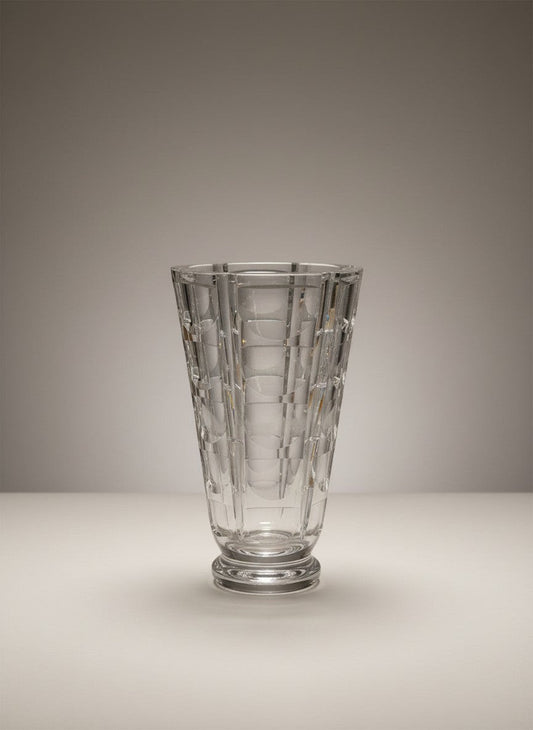 Atlas & Arden Simon Gate for Orrefors Tusen Fönster cut crystal vase with deep oval lens cuts and pedestal foot.