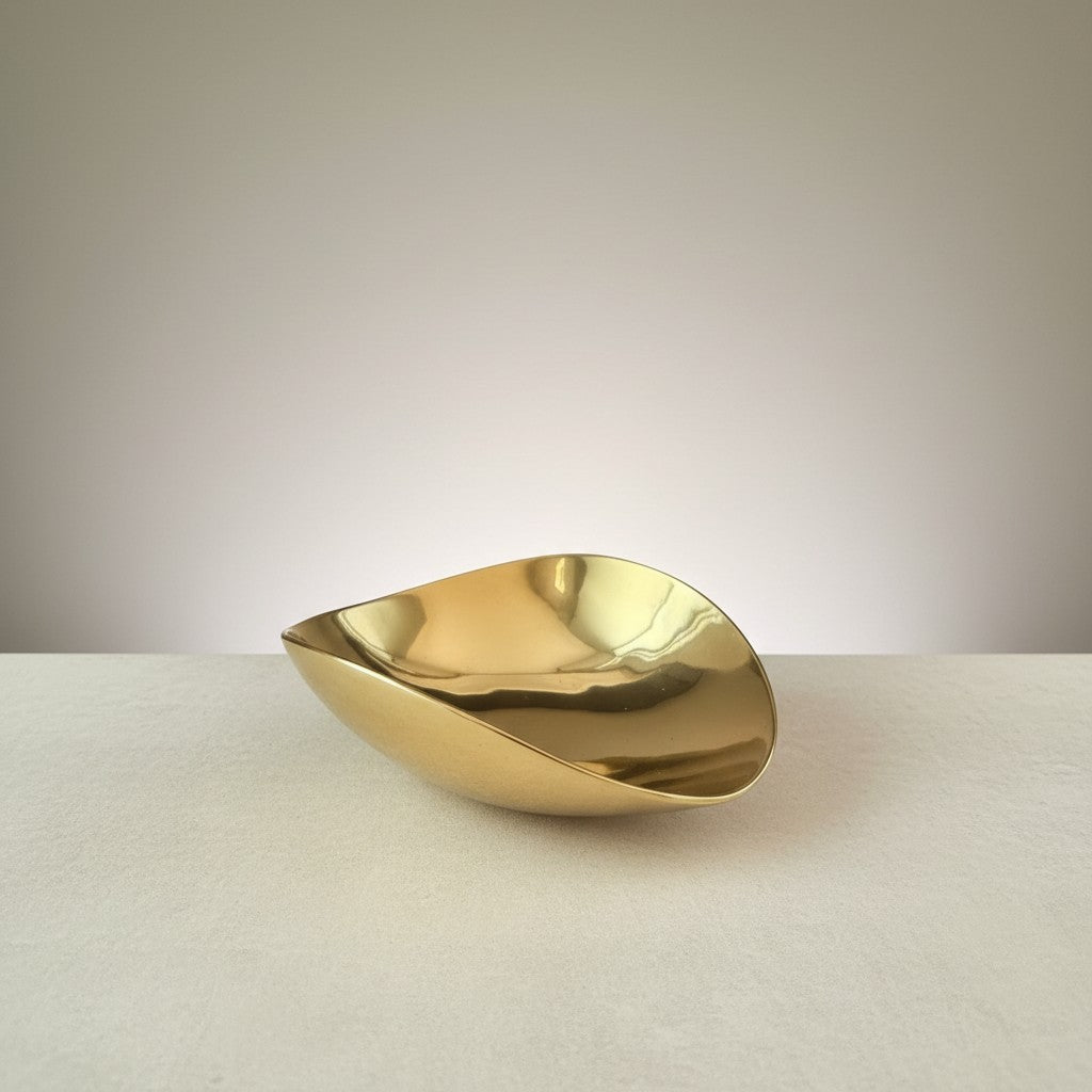 Atlas & Arden polished brass biomorphic dish, organic asymmetrical form, mid-century style catch-all.